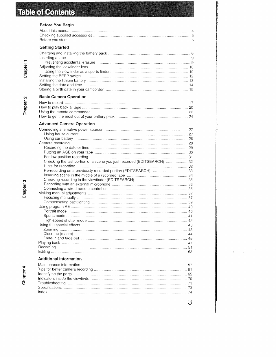 Table of content | Sony CCD-FX410 User Manual | Page 3 / 75