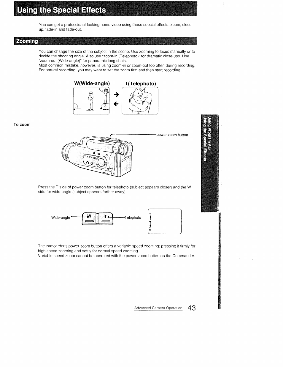 Using the special effect, To zoom, Using the special effects | Sony CCD-FX410 User Manual | Page 43 / 75