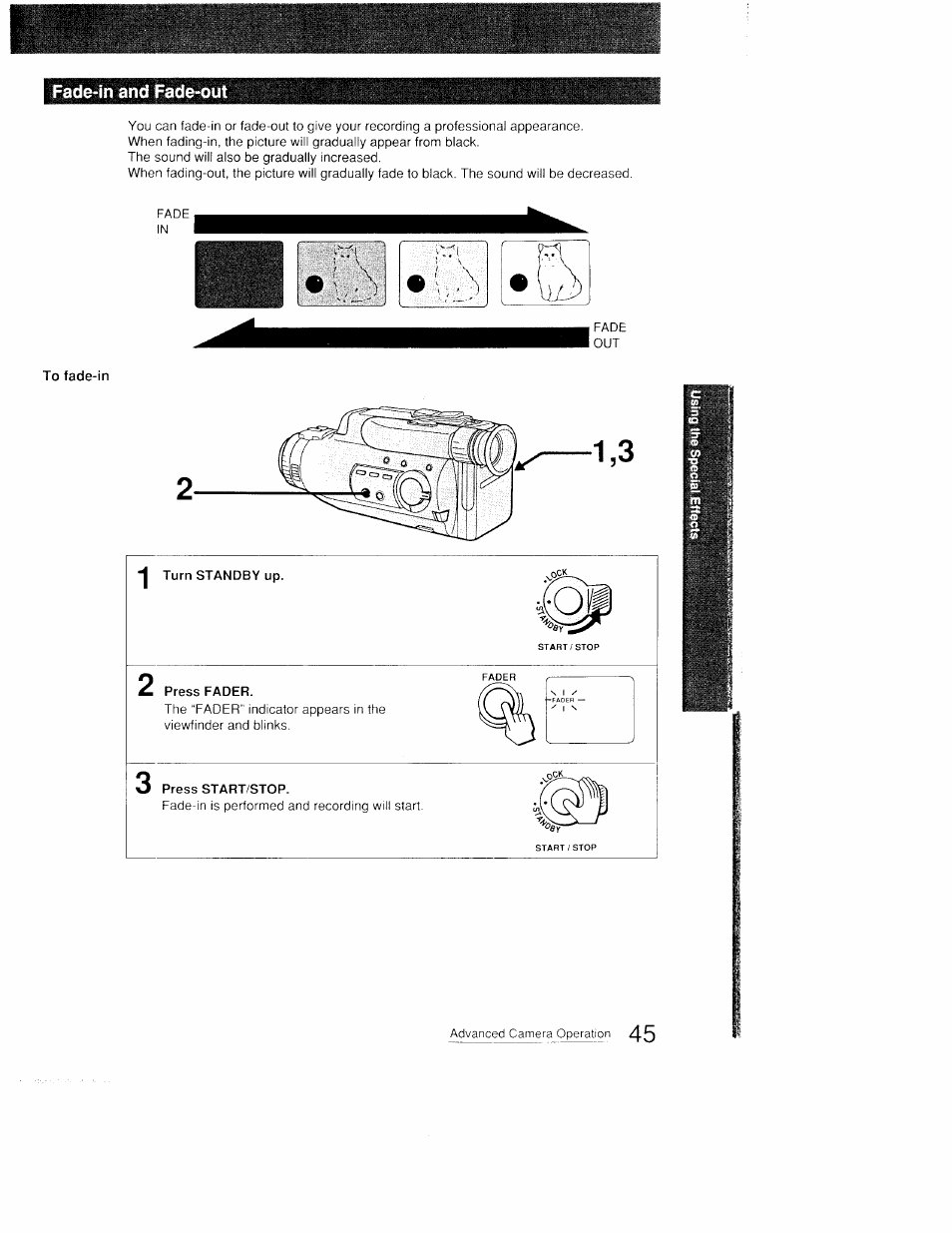Fade-in and fade-out, To fade-in | Sony CCD-FX410 User Manual | Page 45 / 75