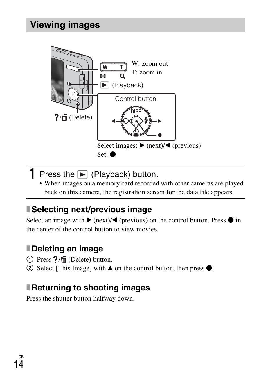 Viewing images | Sony DSC-W650 User Manual | Page 14 / 52