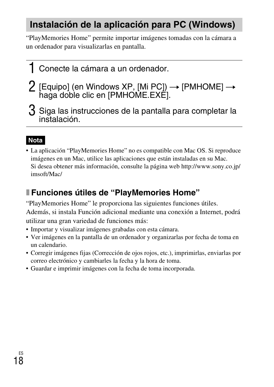 Instalación de la aplicación para pc (windows) | Sony DSC-W650 User Manual | Page 42 / 52