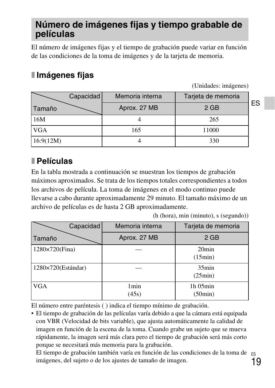 Ximágenes fijas, Xpelículas | Sony DSC-W650 User Manual | Page 43 / 52