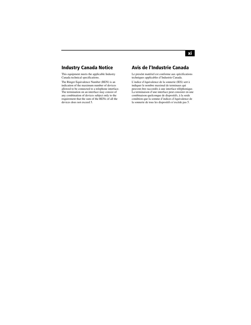 Industry canada notice, Avis de l’industrie canada | Sony PCV-RS100 User Manual | Page 11 / 94