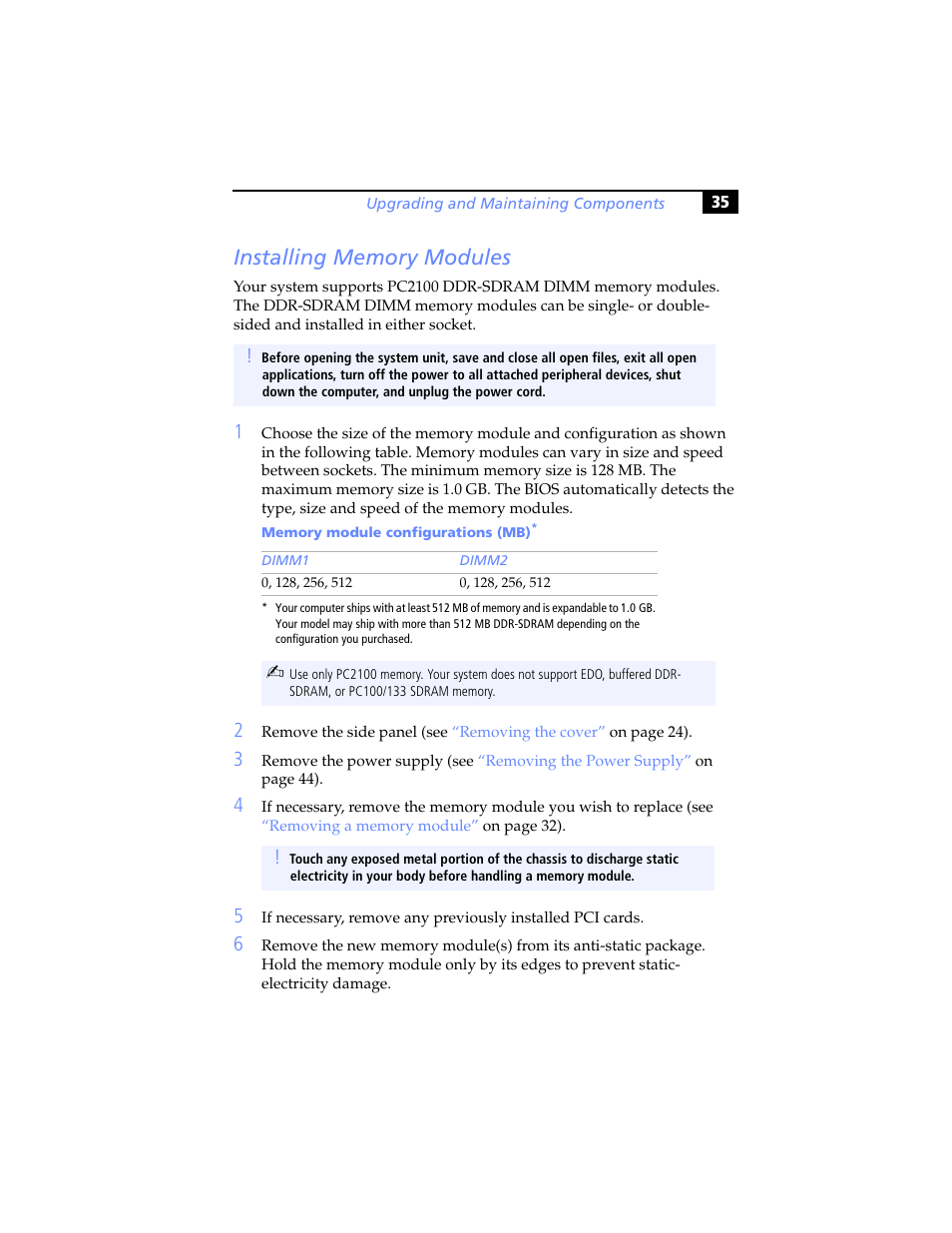 Installing memory modules | Sony PCV-RS100 User Manual | Page 51 / 94