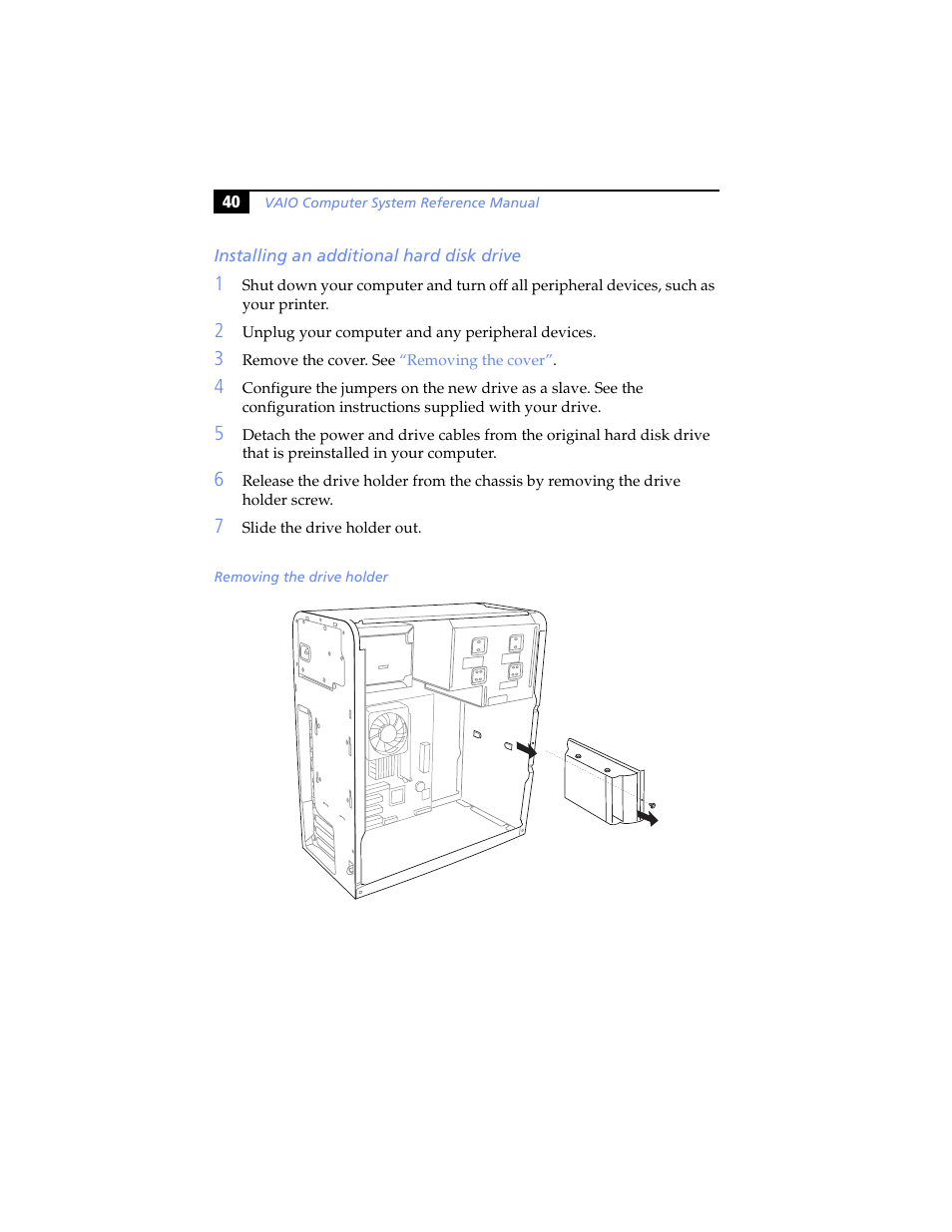 Installing an additional hard disk drive | Sony PCV-RS100 User Manual | Page 56 / 94