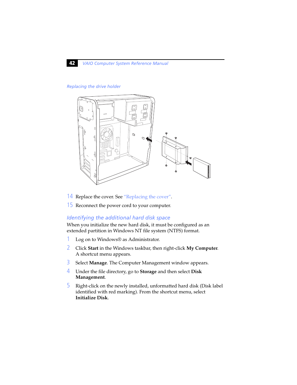 Identifying the additional hard disk space | Sony PCV-RS100 User Manual | Page 58 / 94