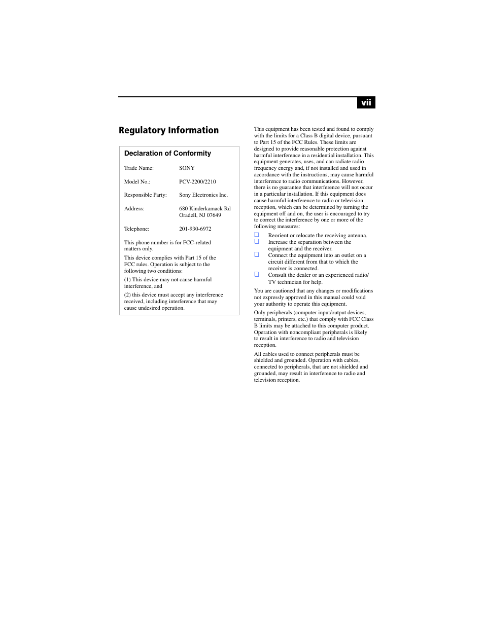 Regulatory information | Sony PCV-RS100 User Manual | Page 7 / 94