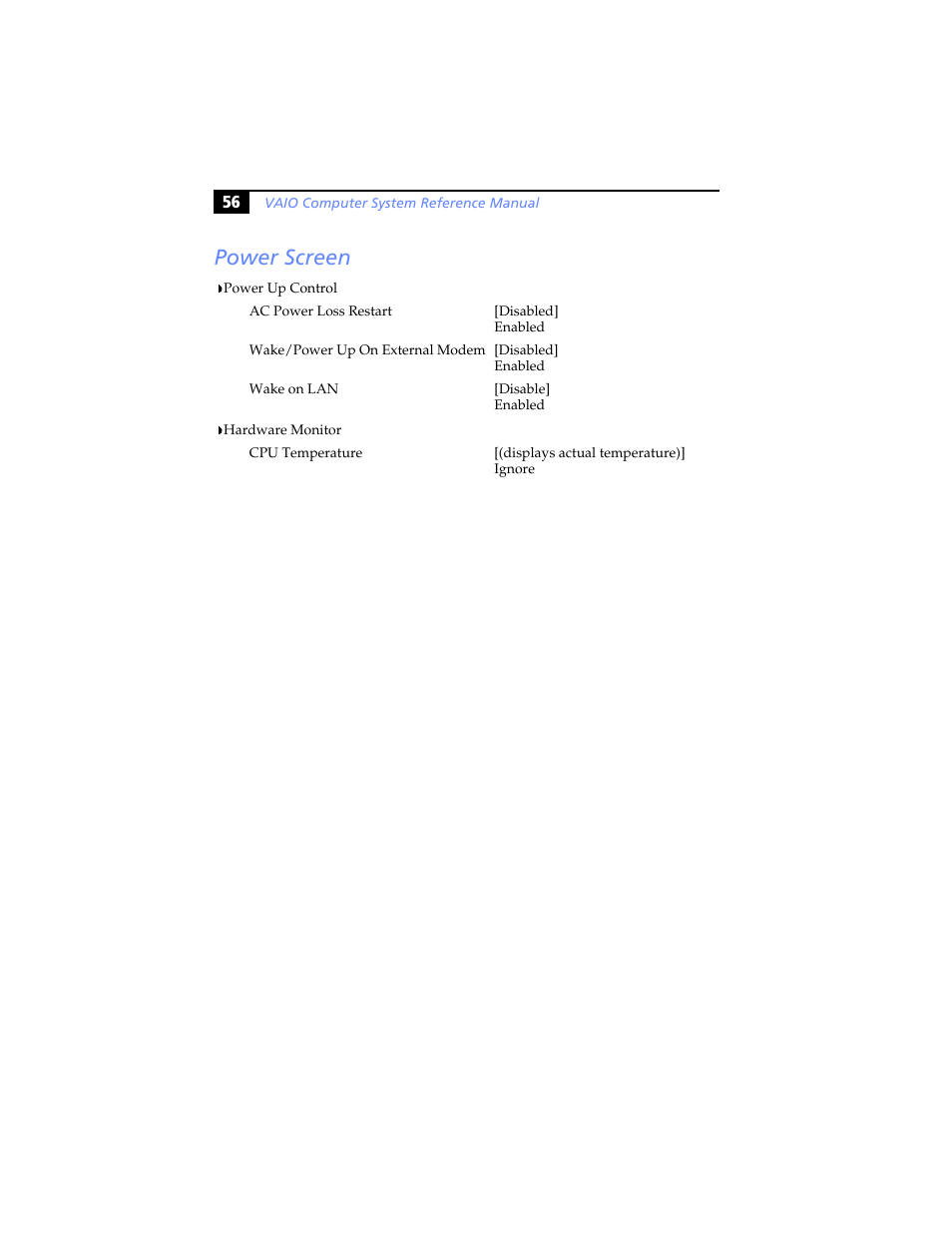 Power screen | Sony PCV-RS100 User Manual | Page 72 / 94