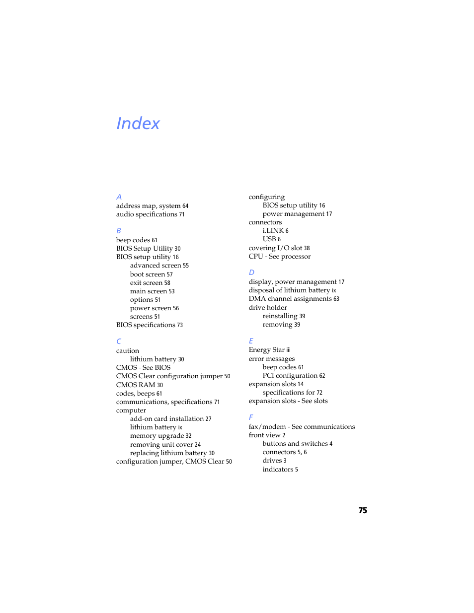 Index | Sony PCV-RS100 User Manual | Page 91 / 94