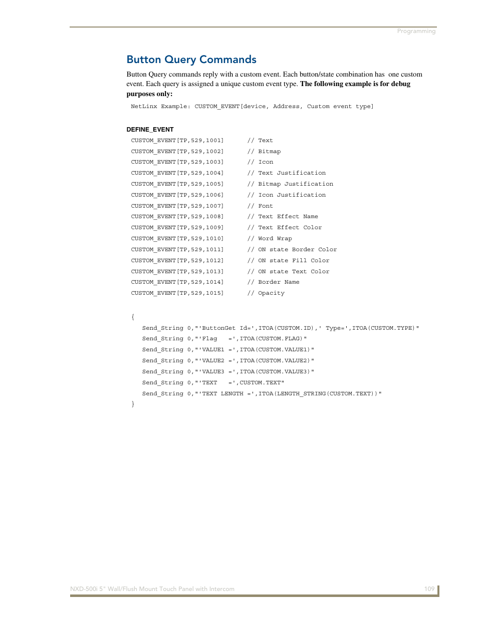 Button query commands | AMX Modero NXD-500i User Manual | Page 115 / 148