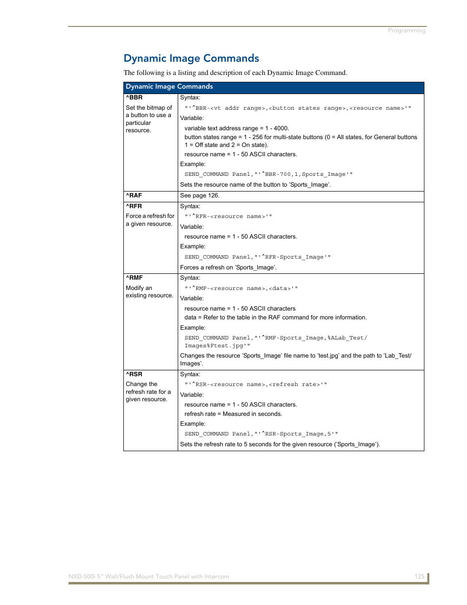 Dynamic image commands | AMX Modero NXD-500i User Manual | Page 131 / 148