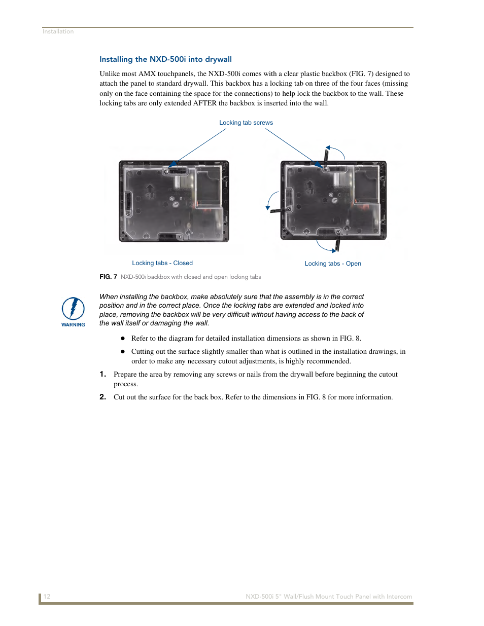 Installing the nxd-500i into drywall | AMX Modero NXD-500i User Manual | Page 18 / 148