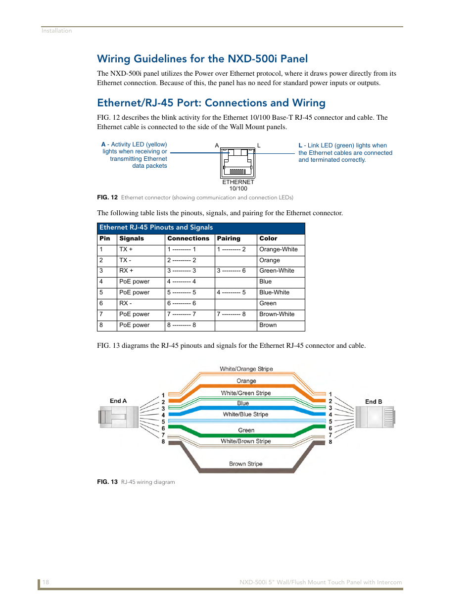 Wiring guidelines for the nxd-500i panel, Ethernet/rj-45 port: connections and wiring | AMX Modero NXD-500i User Manual | Page 24 / 148