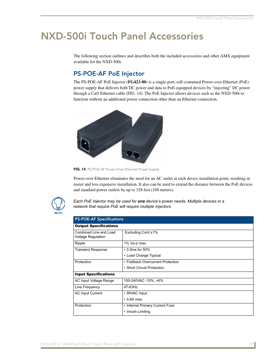 Nxd-500i touch panel accessories, Ps-poe-af poe injector | AMX Modero NXD-500i User Manual | Page 25 / 148