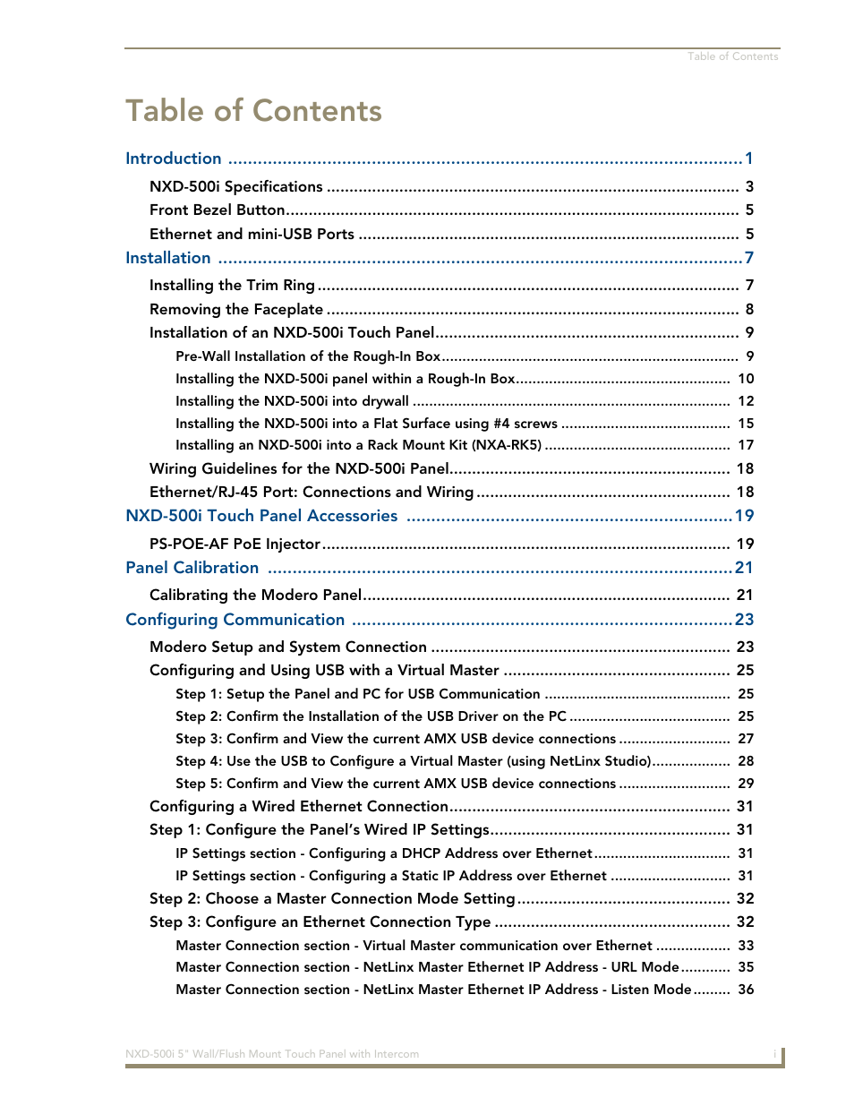 AMX Modero NXD-500i User Manual | Page 3 / 148