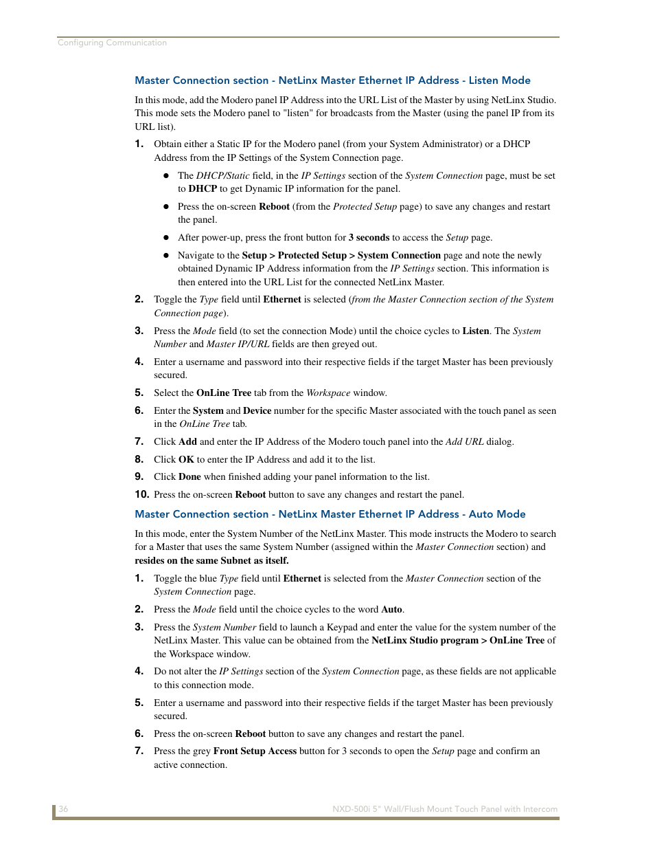 AMX Modero NXD-500i User Manual | Page 42 / 148