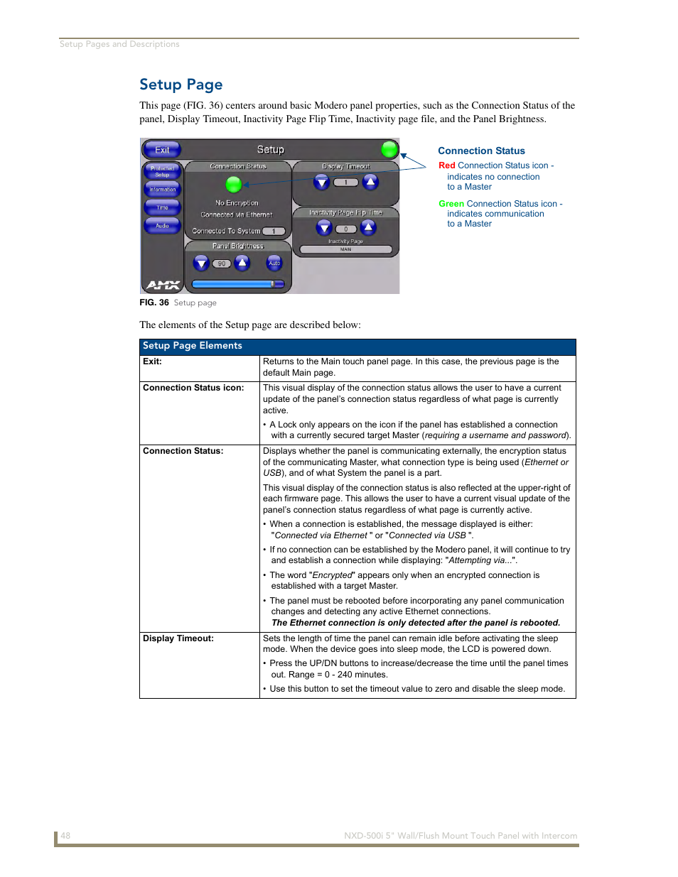 Setup, Setup page | AMX Modero NXD-500i User Manual | Page 54 / 148