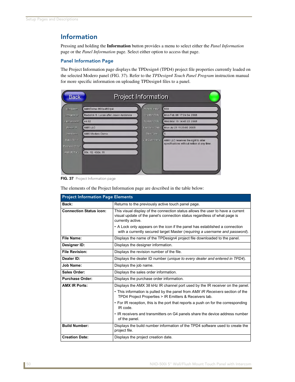 Information | AMX Modero NXD-500i User Manual | Page 56 / 148
