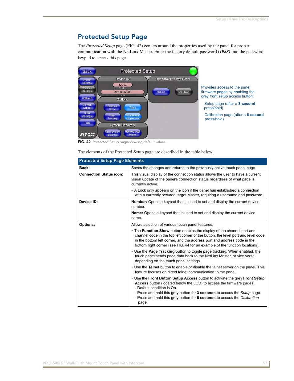 Protected setup page | AMX Modero NXD-500i User Manual | Page 63 / 148