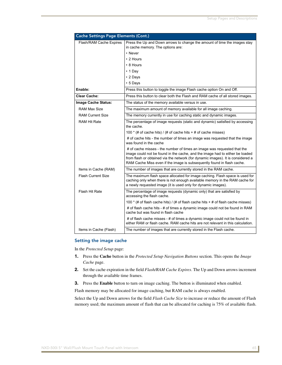 Setting the image cache | AMX Modero NXD-500i User Manual | Page 71 / 148