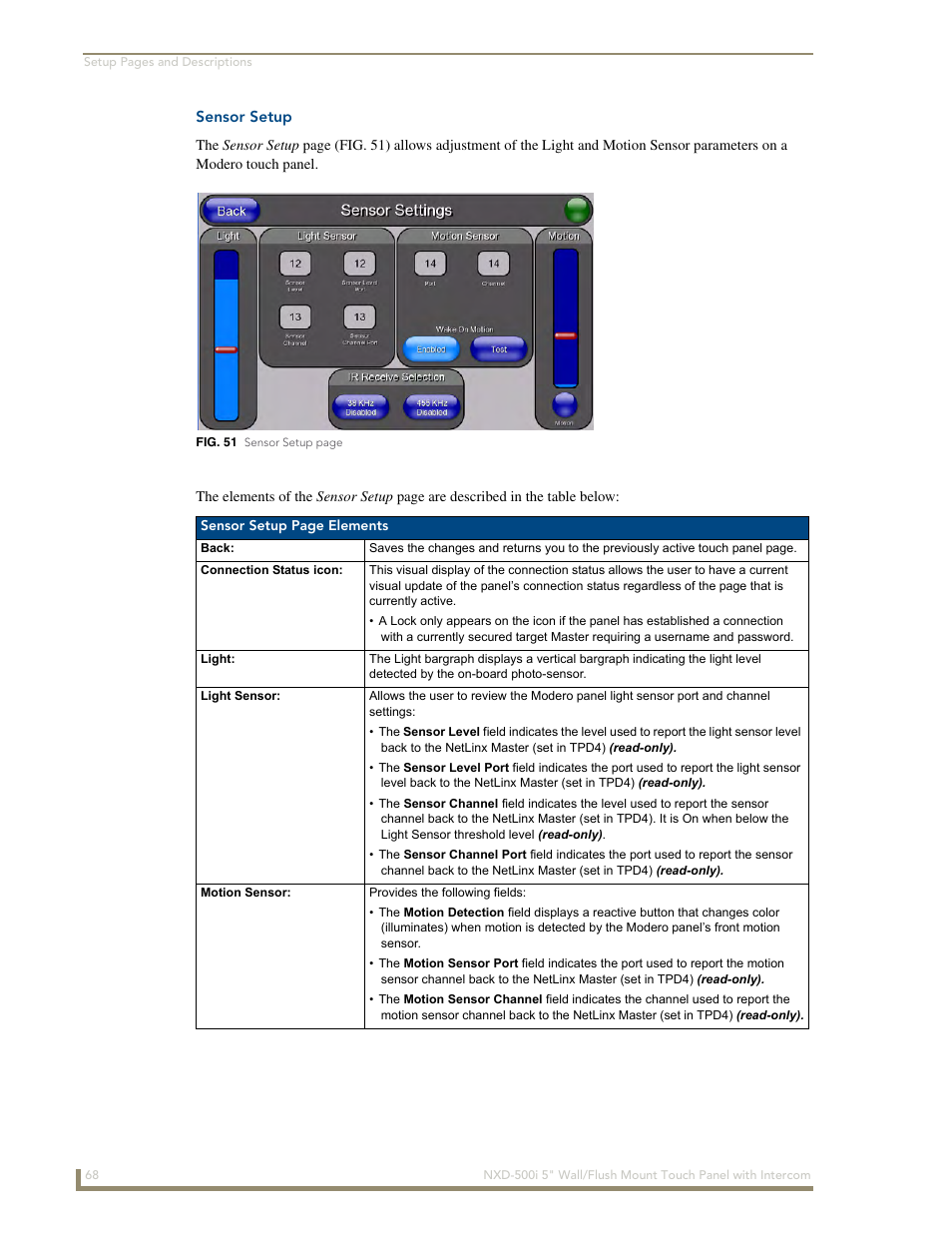 Sensor setup | AMX Modero NXD-500i User Manual | Page 74 / 148