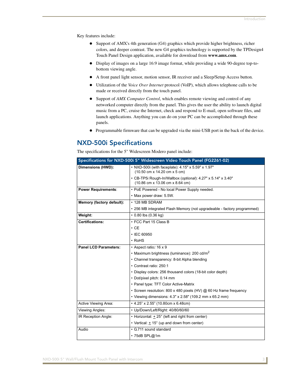 Nxd-500i specifications | AMX Modero NXD-500i User Manual | Page 9 / 148