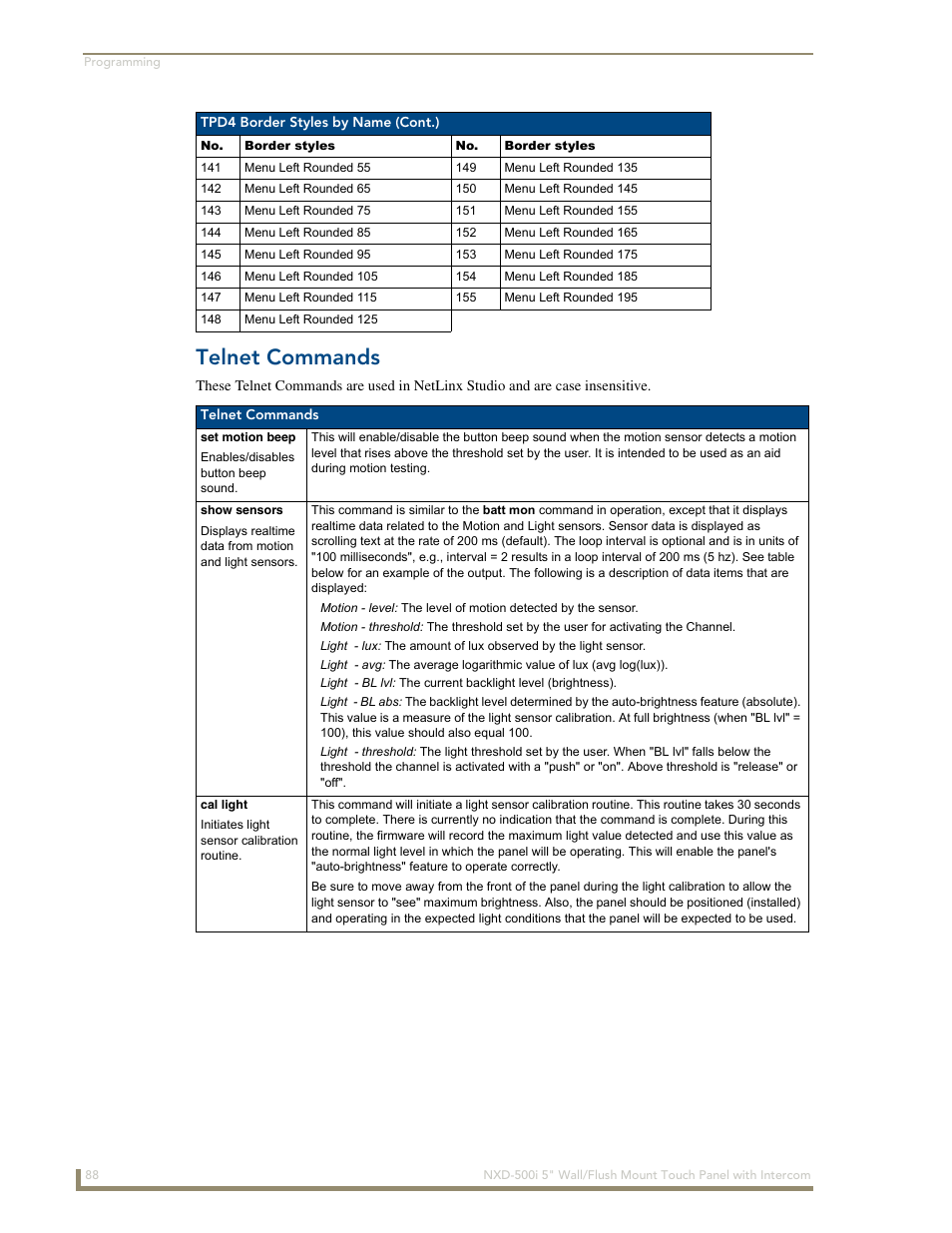 Telnet commands | AMX Modero NXD-500i User Manual | Page 94 / 148