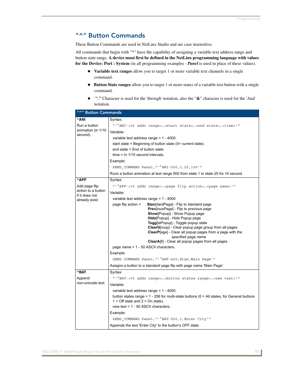 Button commands | AMX Modero NXD-500i User Manual | Page 95 / 148