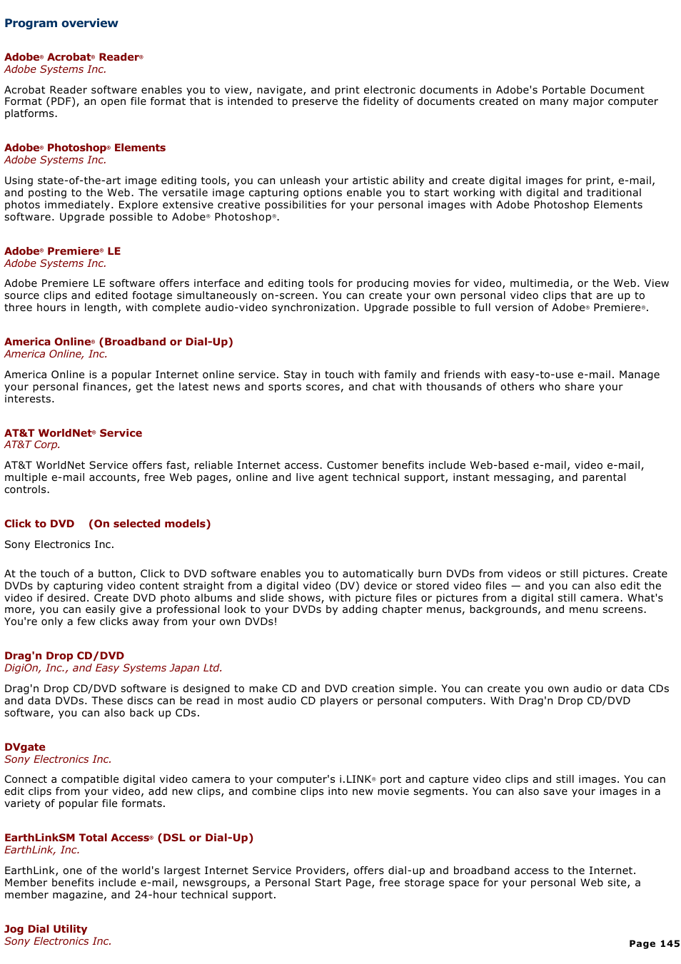 Program overview, Automatically. see | Sony PCG-GRX670K User Manual | Page 145 / 264