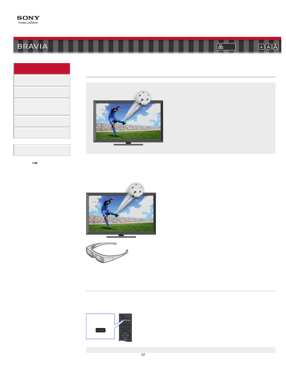 3d feature, 3d glasses 3d menu, 3d sync transmitter | Three-dimensional picture | Sony XBR-60LX900 User Manual | Page 17 / 157