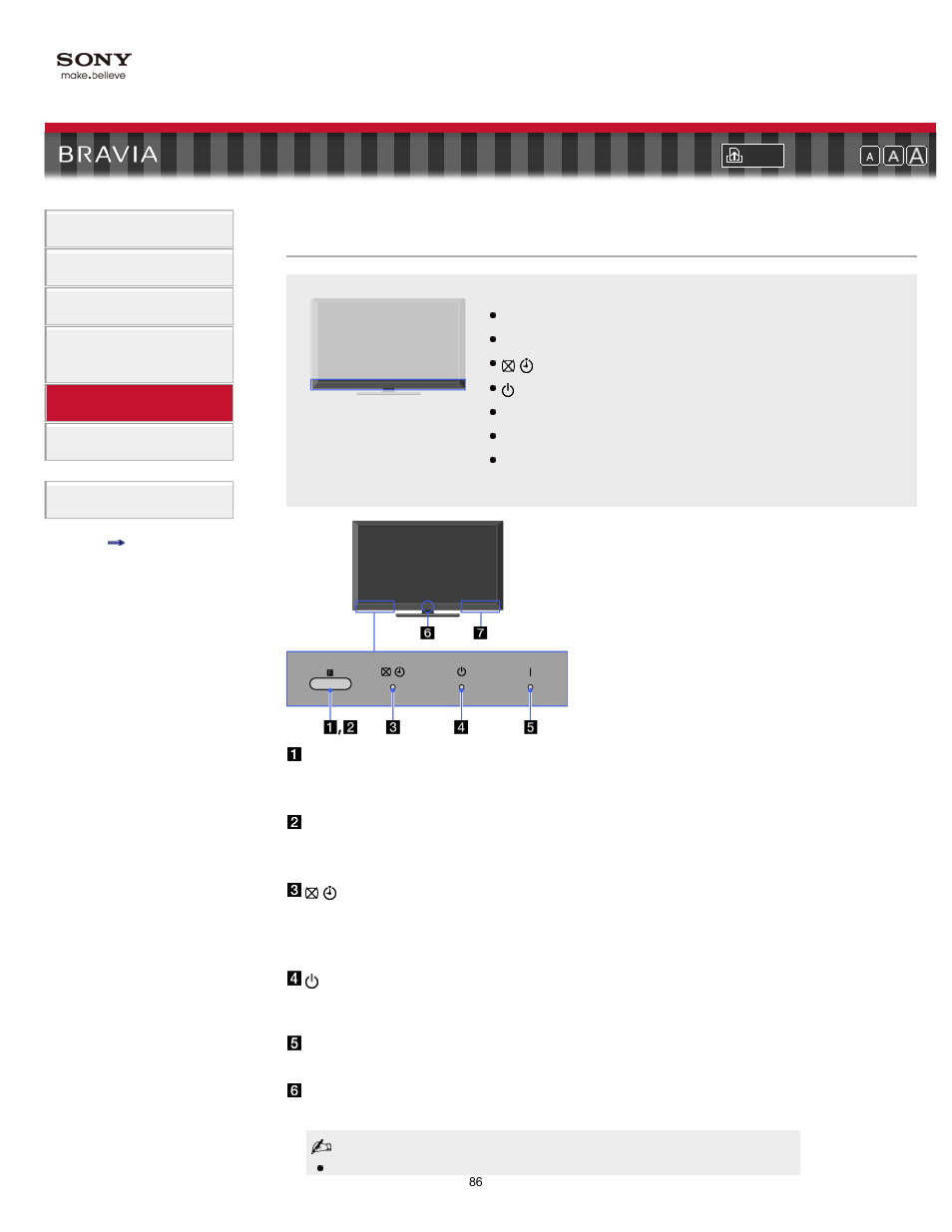 Front, Tv controls and indicators (front part) | Sony XBR-60LX900 User Manual | Page 86 / 157