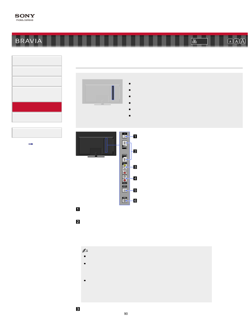 Back, Terminals (back) | Sony XBR-60LX900 User Manual | Page 90 / 157
