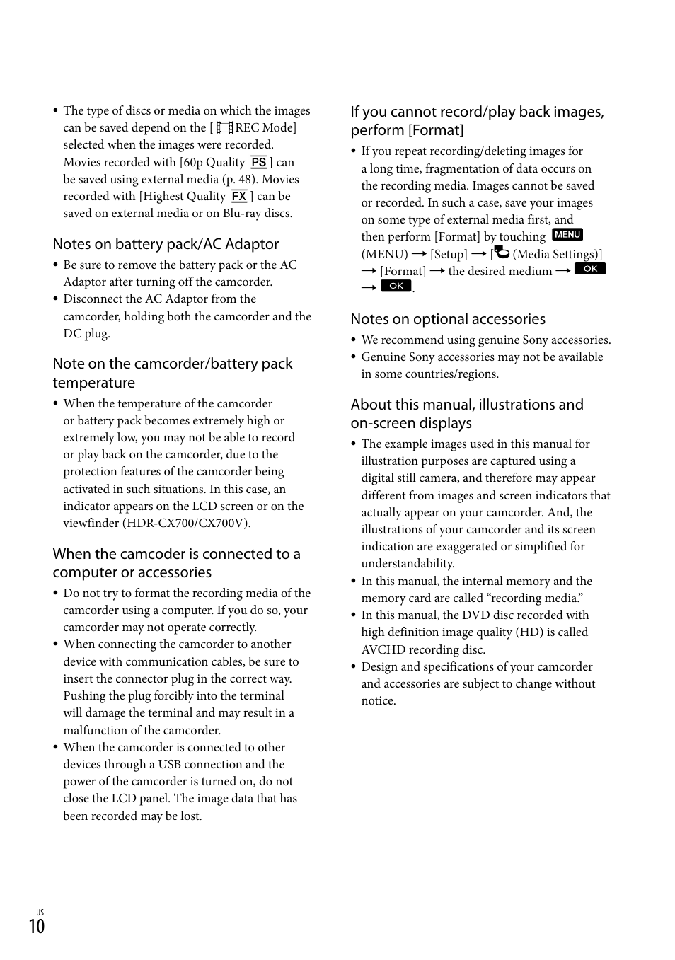 Sony HDR-CX560V User Manual | Page 10 / 155