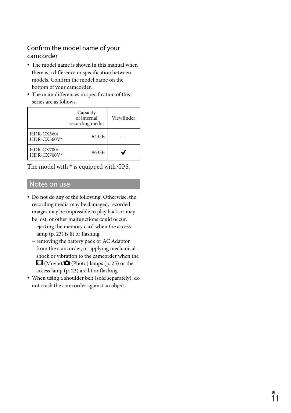 Confirm the model name of your camcorder | Sony HDR-CX560V User Manual | Page 11 / 155