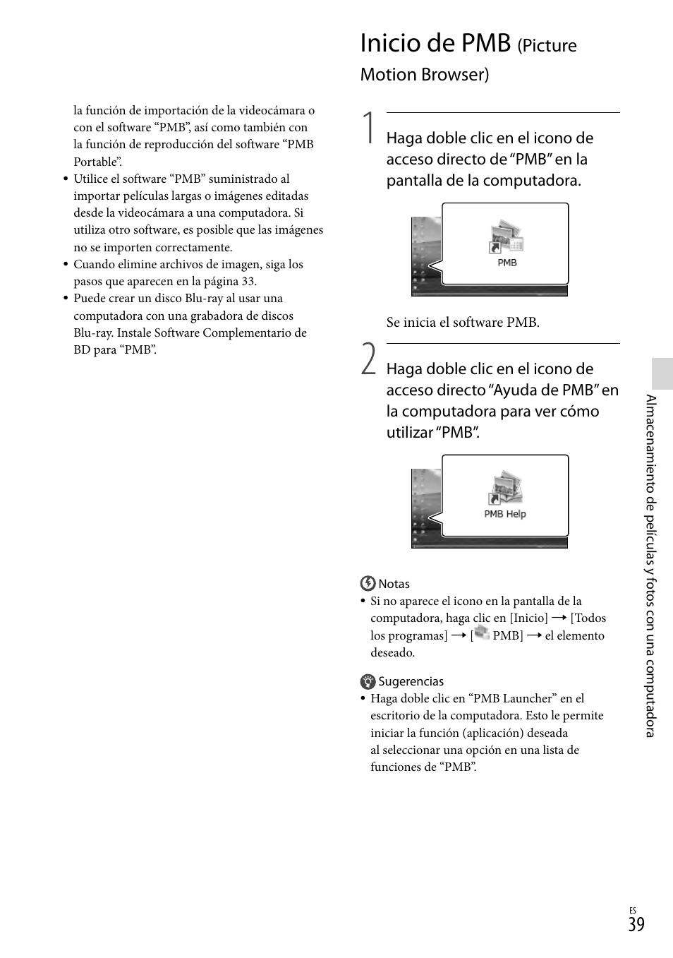 Inicio de pmb (picture motion browser), Inicio de pmb, Picture motion browser) | Sony HDR-CX560V User Manual | Page 117 / 155