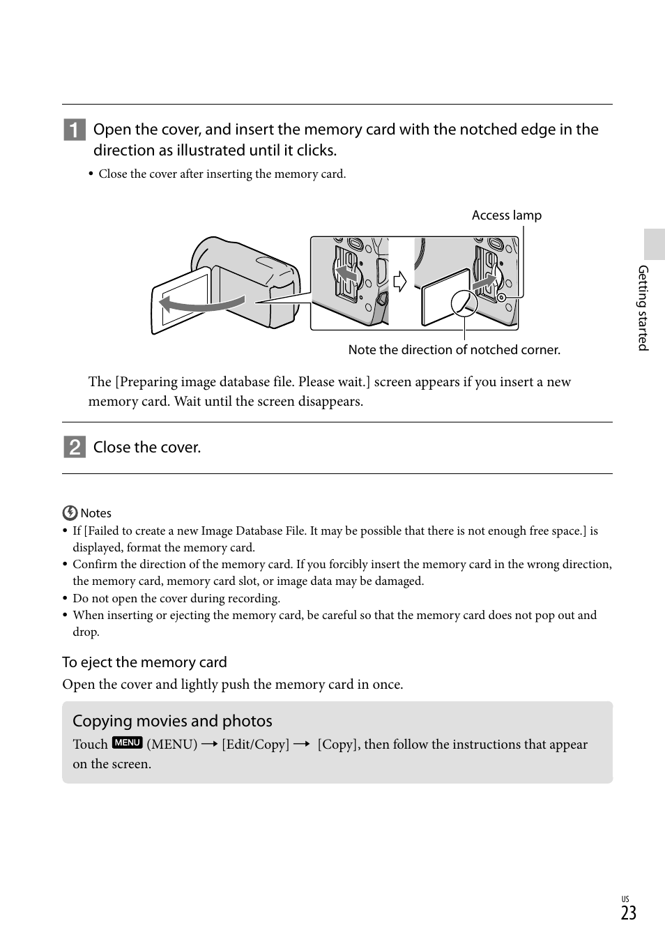 Copying movies and photos, 23) a | Sony HDR-CX560V User Manual | Page 23 / 155