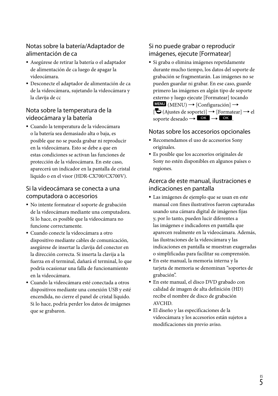 Notas sobre los accesorios opcionales | Sony HDR-CX560V User Manual | Page 83 / 155