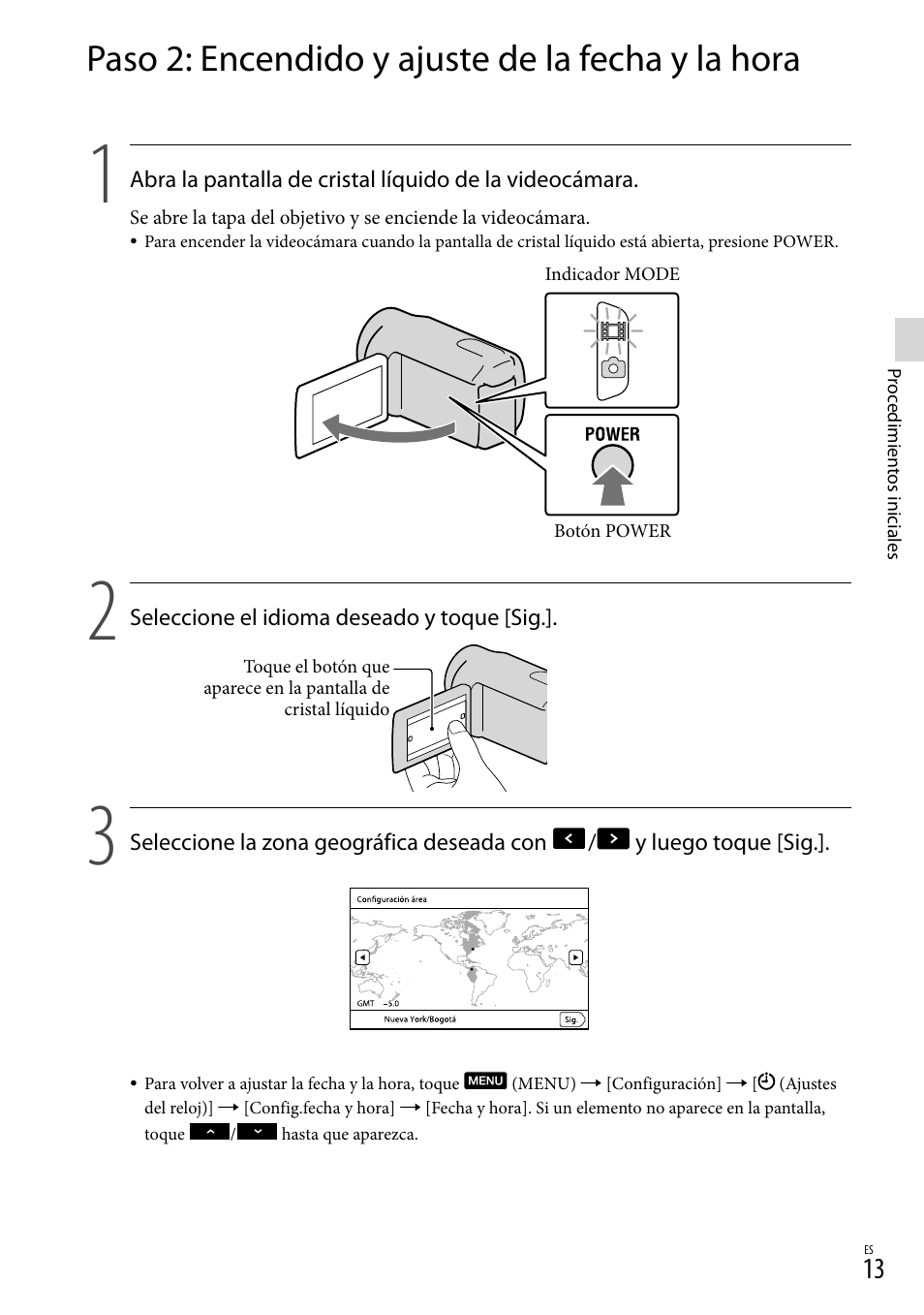 Paso 2: encendido y ajuste de la fecha y la hora | Sony HDR-CX560V User Manual | Page 91 / 155