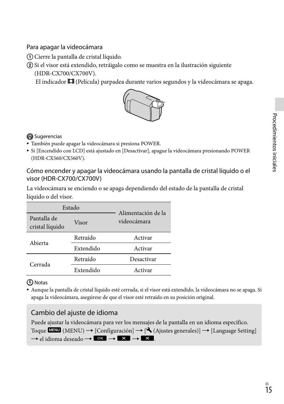 Cambio del ajuste de idioma | Sony HDR-CX560V User Manual | Page 93 / 155