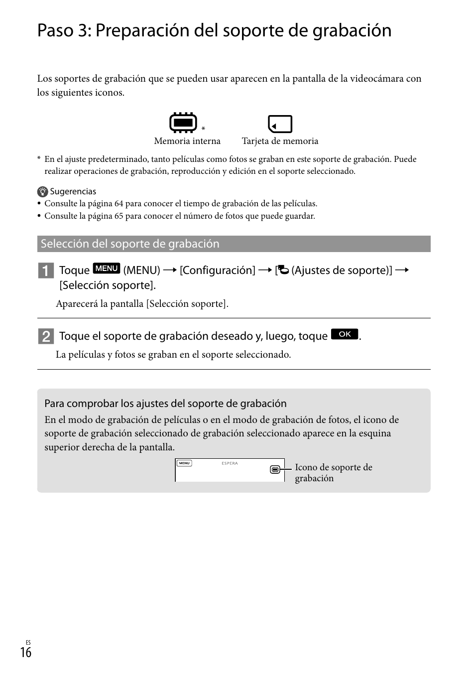 Paso 3: preparación del soporte de grabación | Sony HDR-CX560V User Manual | Page 94 / 155