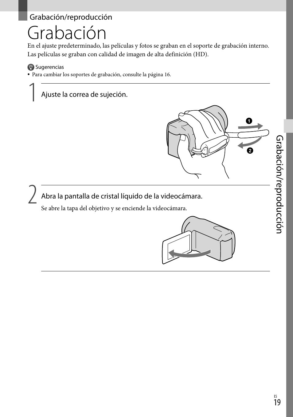 Grabación/reproducción, Grabación | Sony HDR-CX560V User Manual | Page 97 / 155