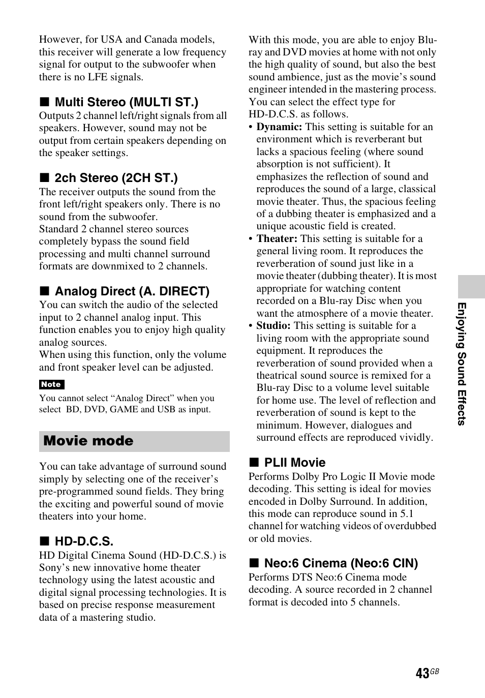 Movie mode | Sony STR-DH540 User Manual | Page 43 / 80