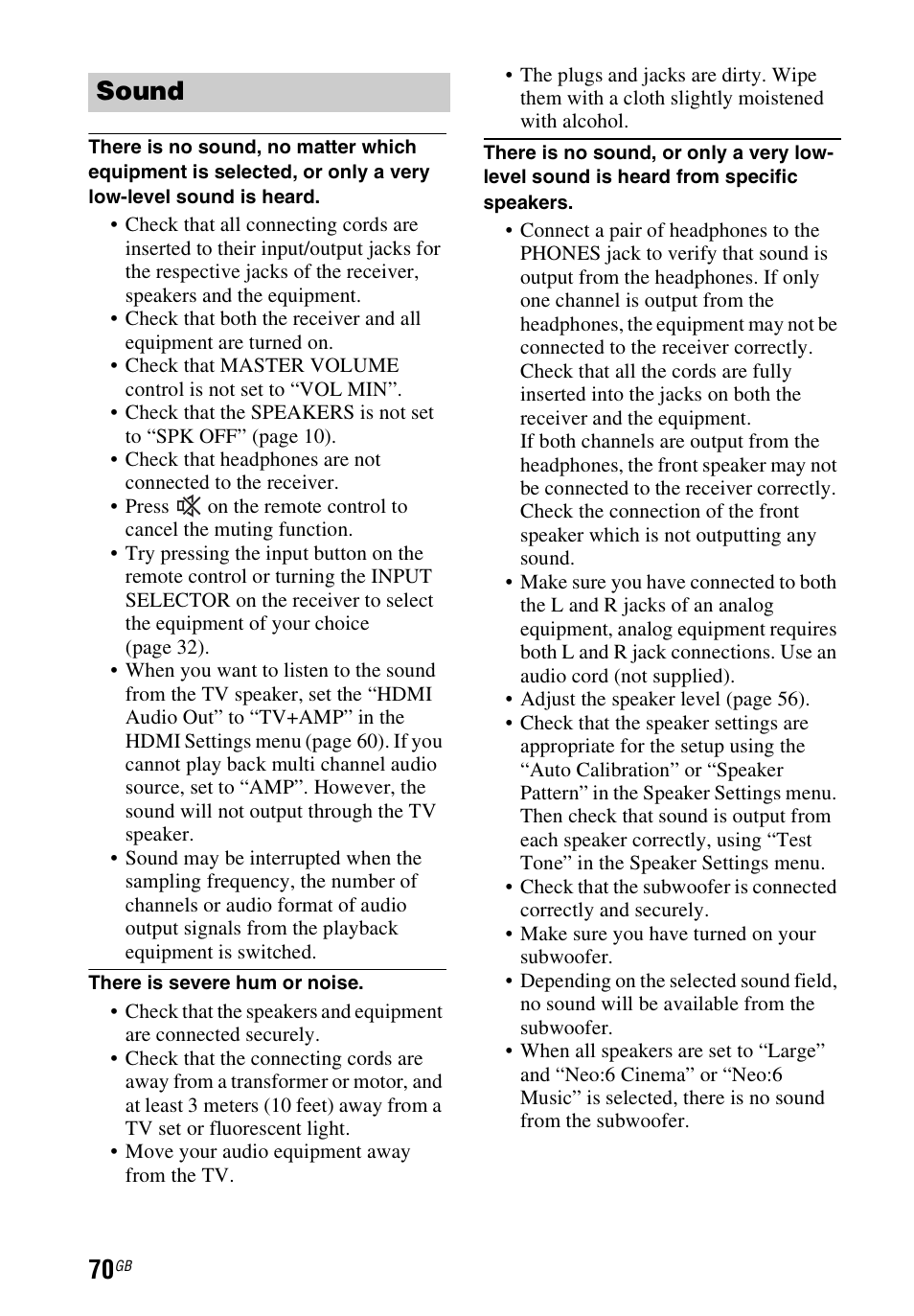 Sound | Sony STR-DH540 User Manual | Page 70 / 80