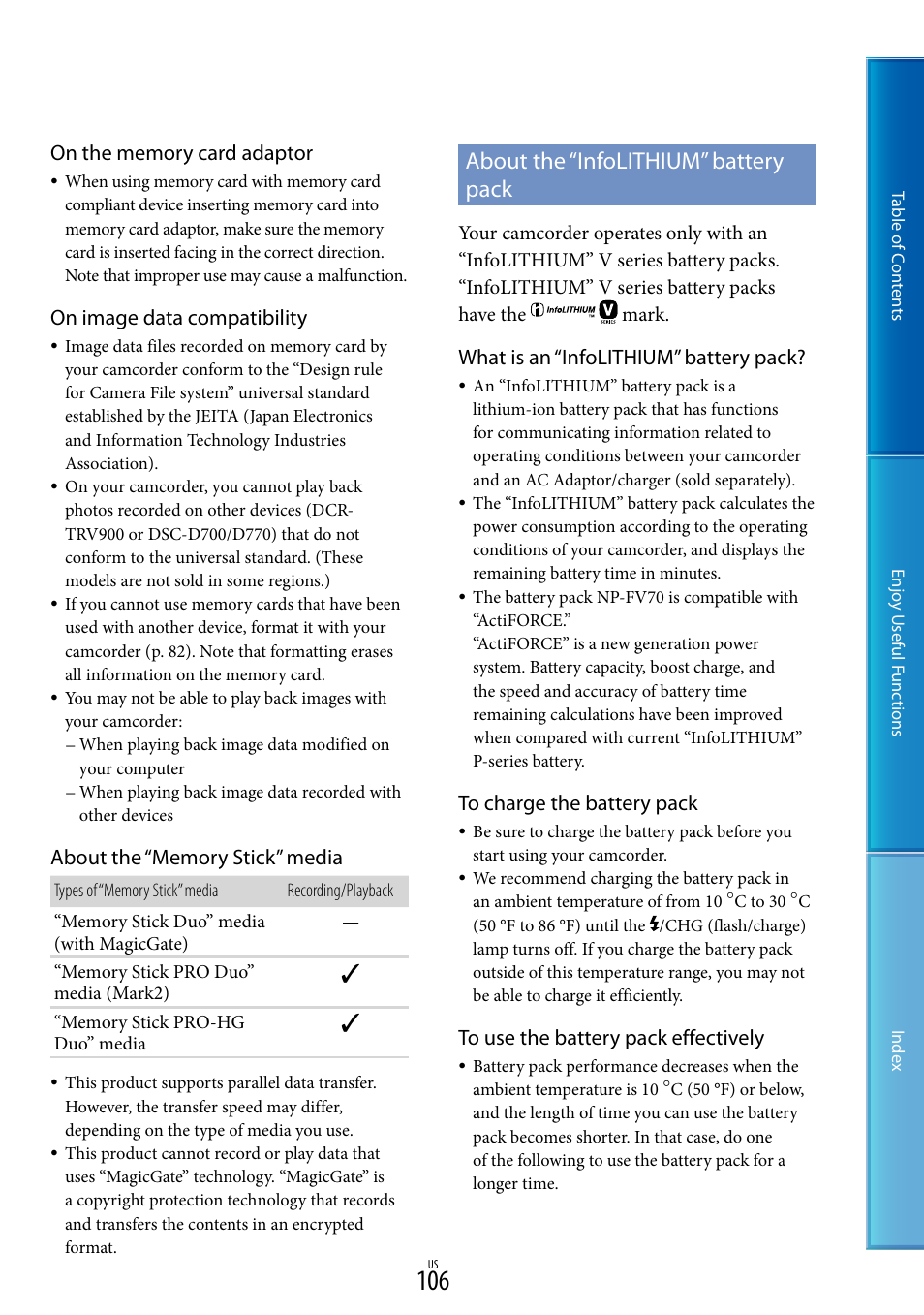 About the “infolithium” battery pack, On image data compatibility, What is an “infolithium” battery pack | Sony HDR-TD10 User Manual | Page 106 / 119