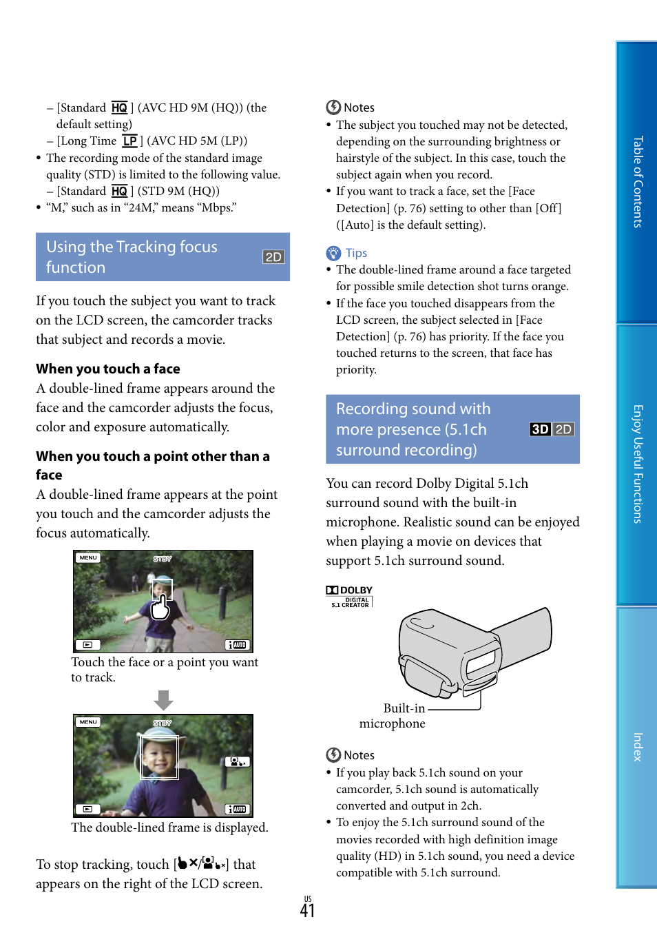 Using the tracking focus function, T (41) | Sony HDR-TD10 User Manual | Page 41 / 119