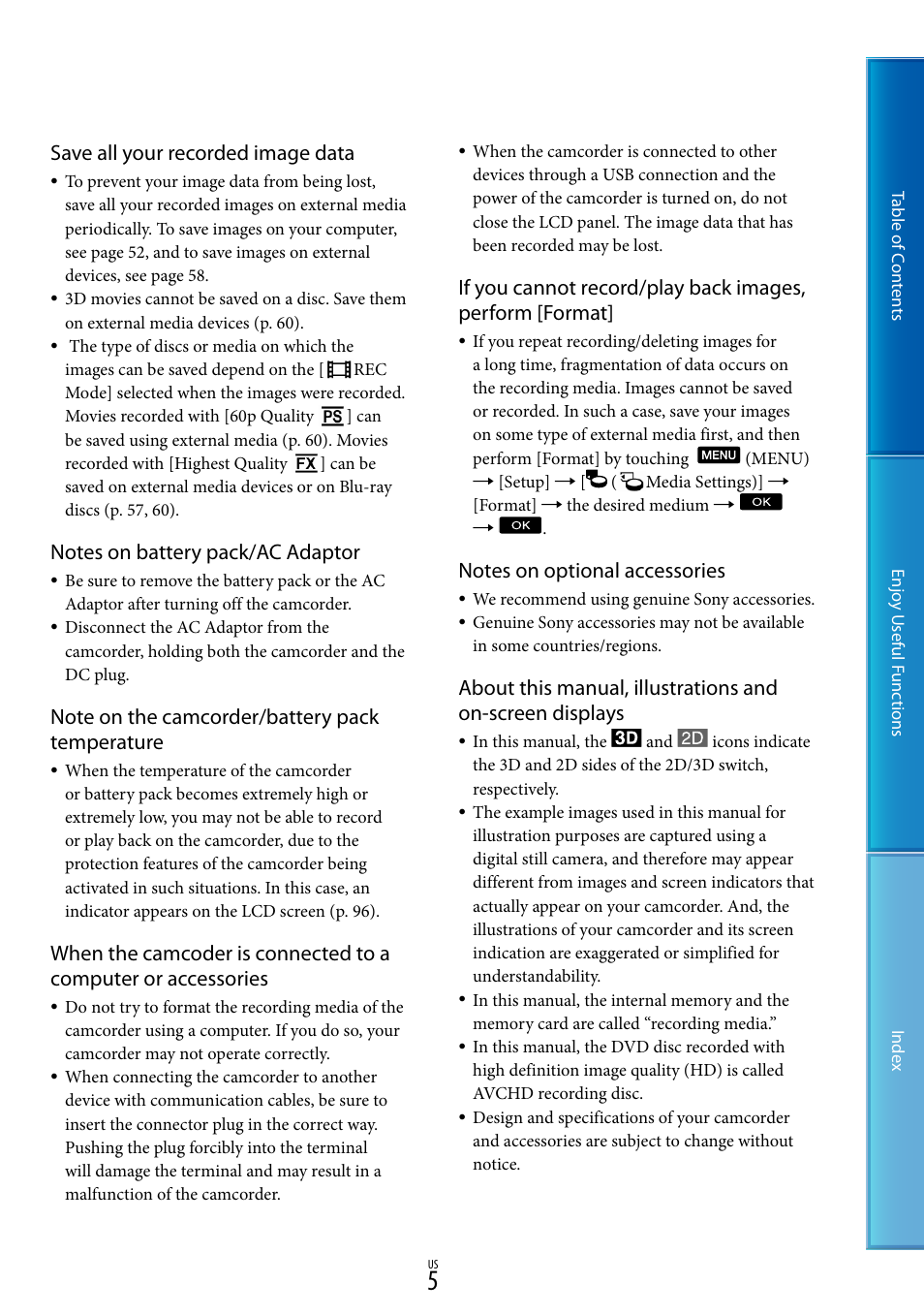Save all your recorded image data | Sony HDR-TD10 User Manual | Page 5 / 119