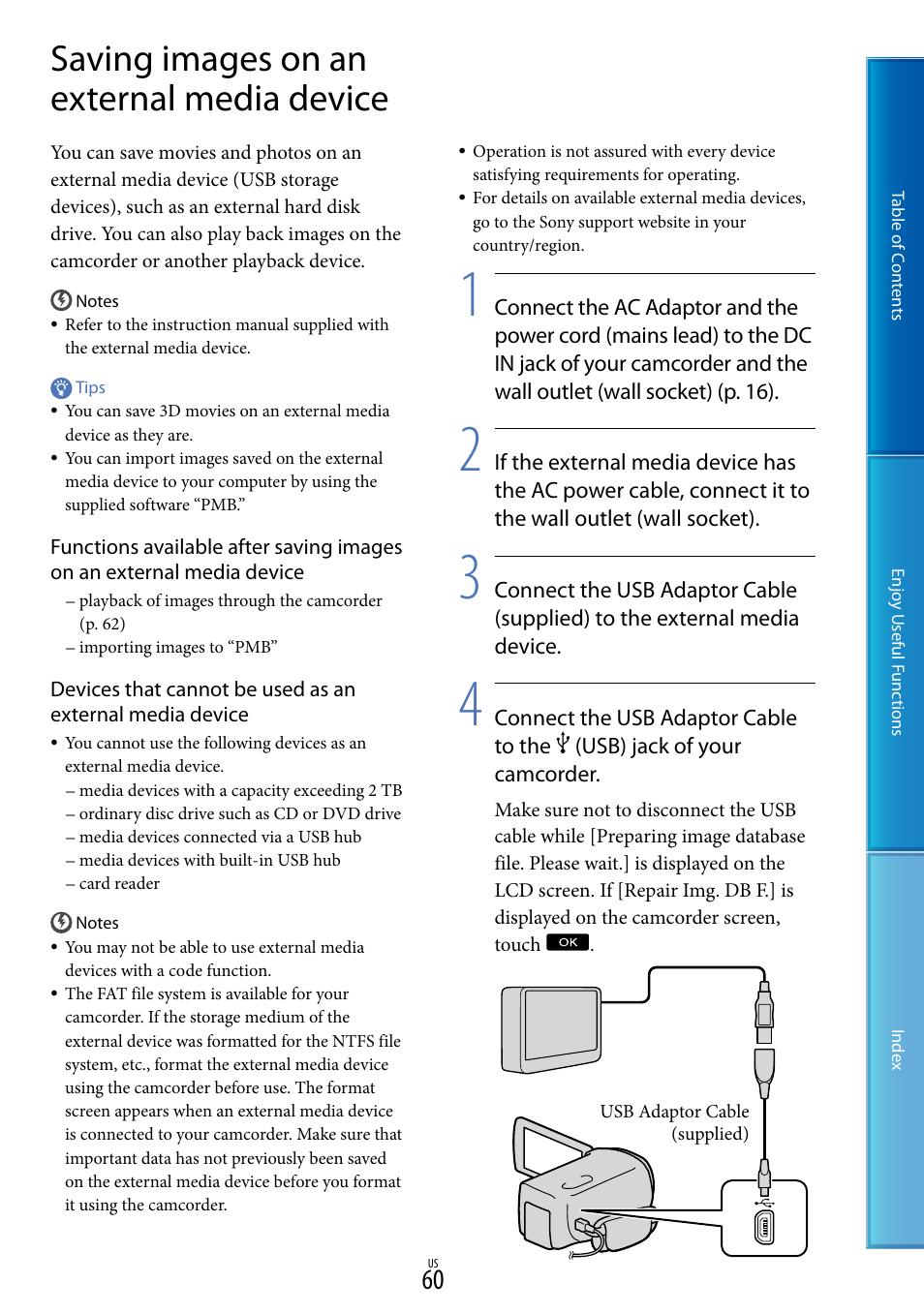Saving images on an external media device, 60). m | Sony HDR-TD10 User Manual | Page 60 / 119
