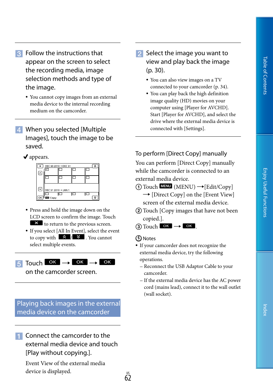 Touch   on the camcorder screen | Sony HDR-TD10 User Manual | Page 62 / 119