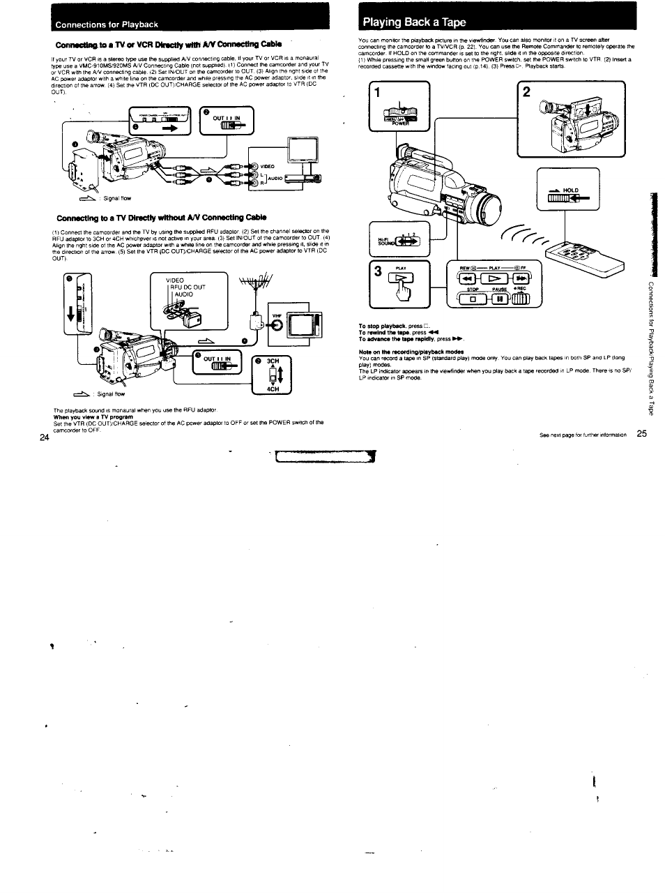 Playing back a tape | Sony CCD-FX620 User Manual | Page 13 / 28