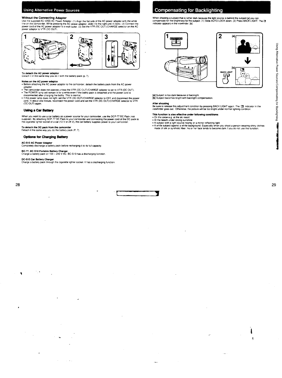 Compensating for backlighting | Sony CCD-FX620 User Manual | Page 15 / 28
